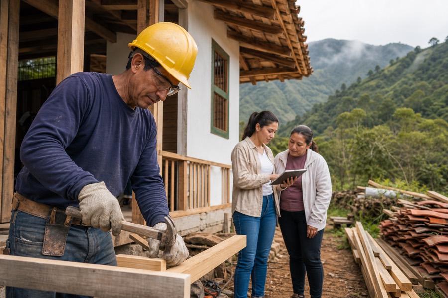 Personas participando en una obra comunitaria